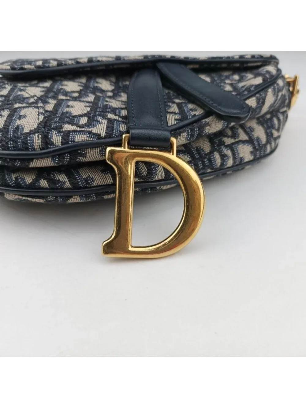 Dior Saddle Navy Gray Jacquard Leather Shoulder Bag